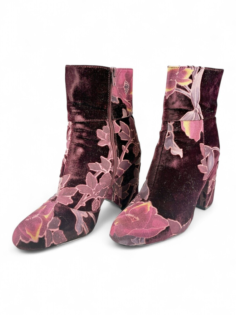 Steve Madden Floral Velvet Block Heel Ankle Boots Sz 9.5